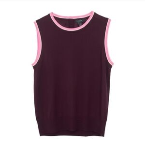 J.Crew Jackie Shell Sleeveless Wool Sweater Tank Burgundy Pink Trim Size L